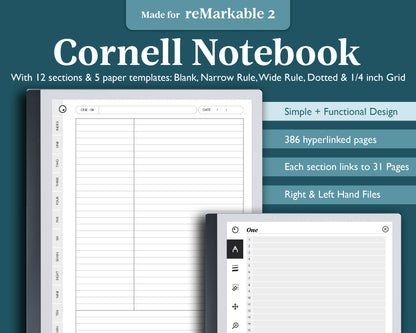 12 Section Cornell Notebook | for e-ink Devices