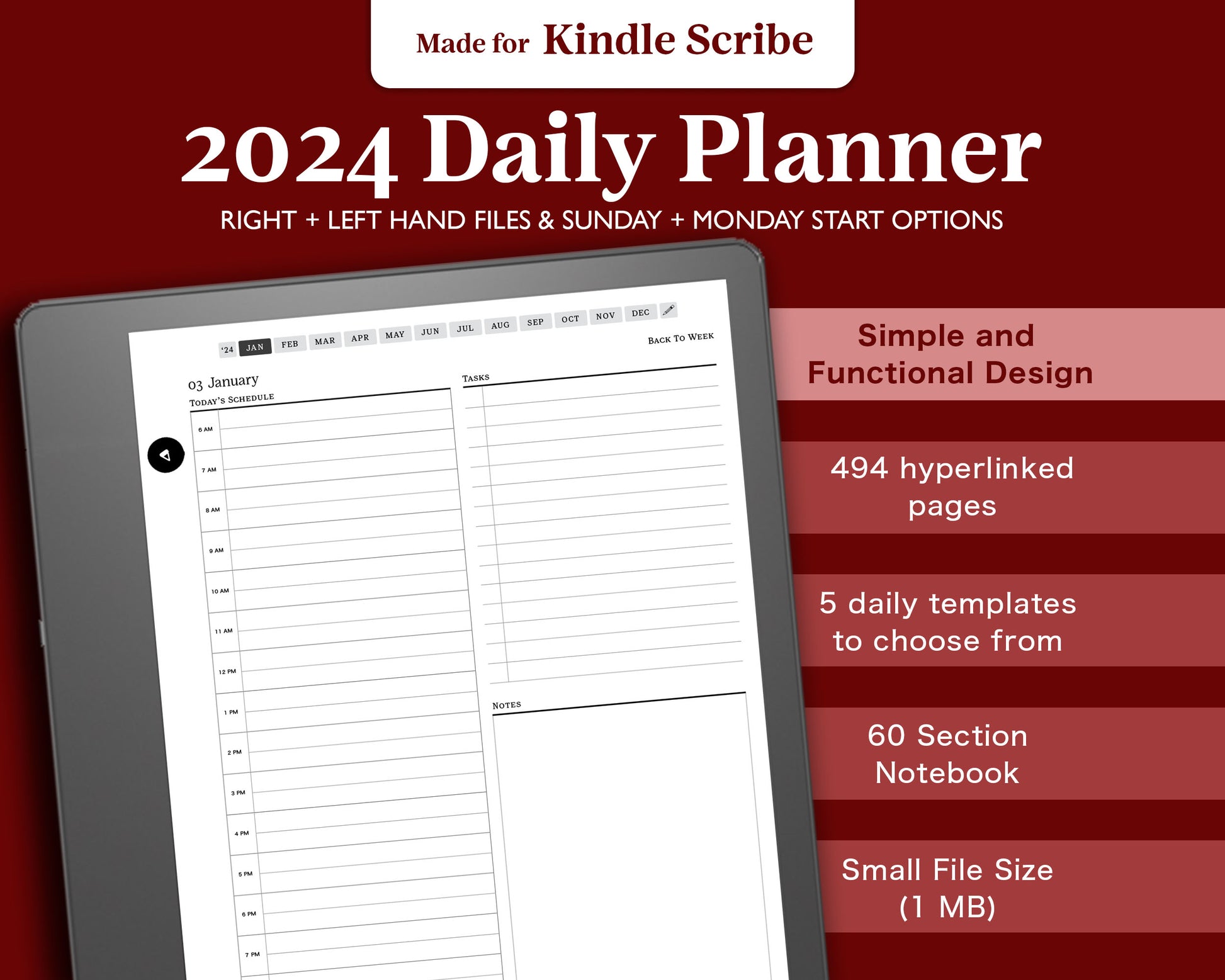 2024 Daily Planner  for Kindle Scribe – Jena W Designs