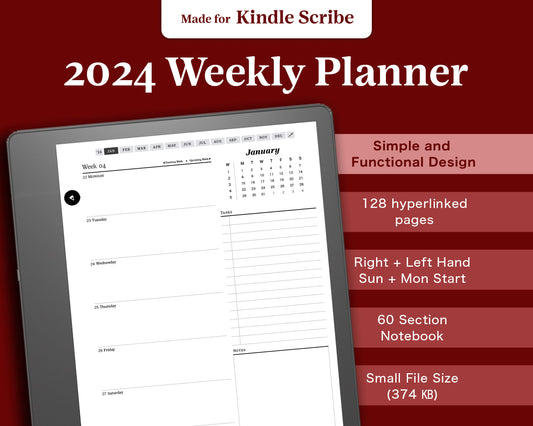 2024 Weekly Planner | for Kindle Scribe