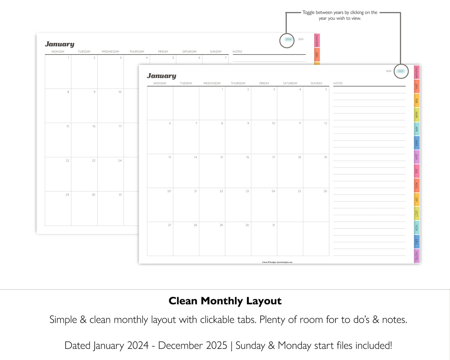 2024 - 2025 Simple 2 Year Monthly Digital Planner | Modern Minimal Collection