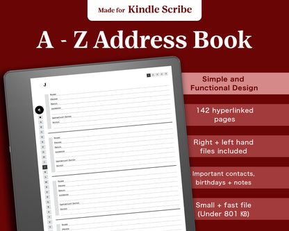 A to Z Address Book | for Kindle Scribe