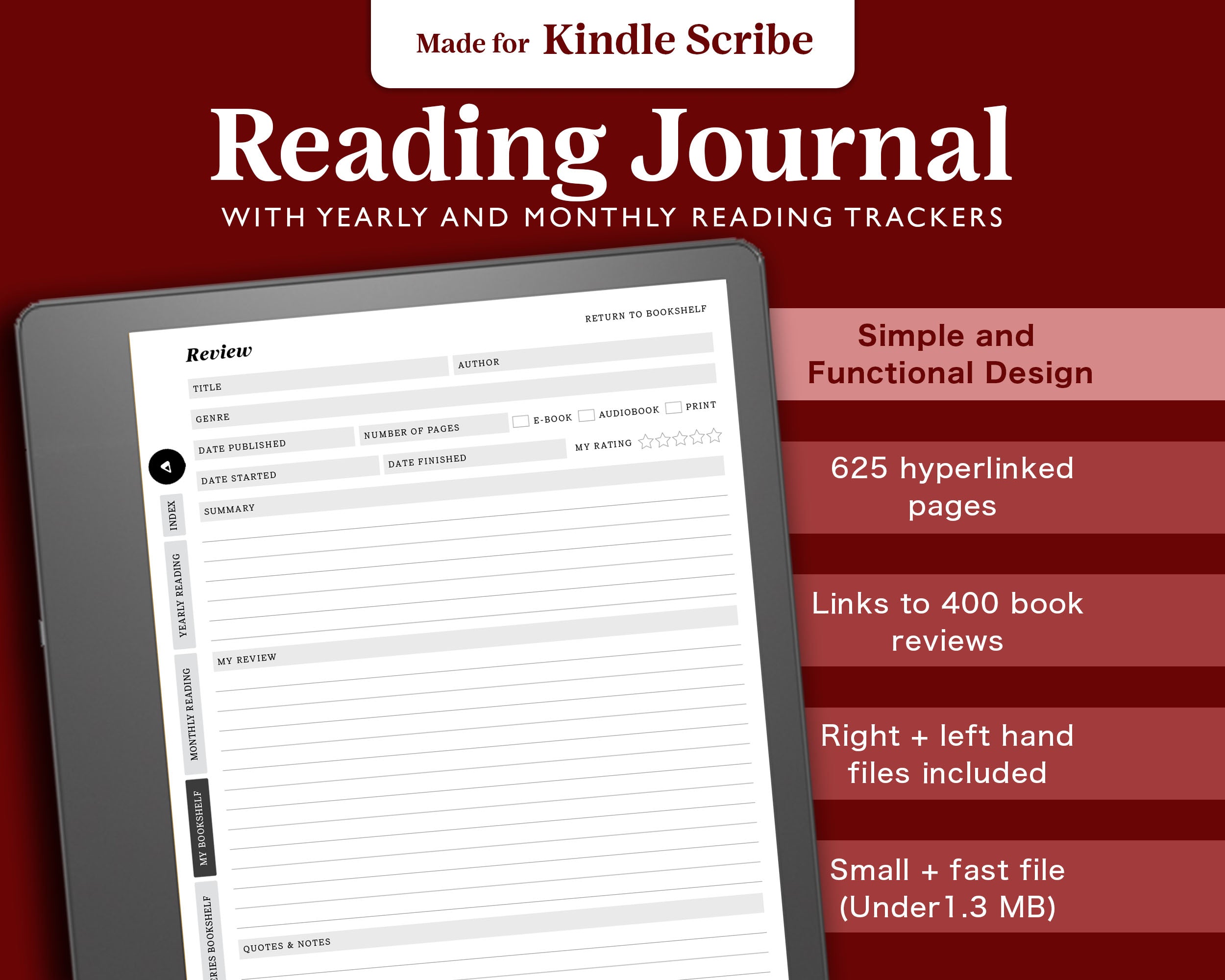 Reading Journal | for Kindle Scribe – Jena W Designs
