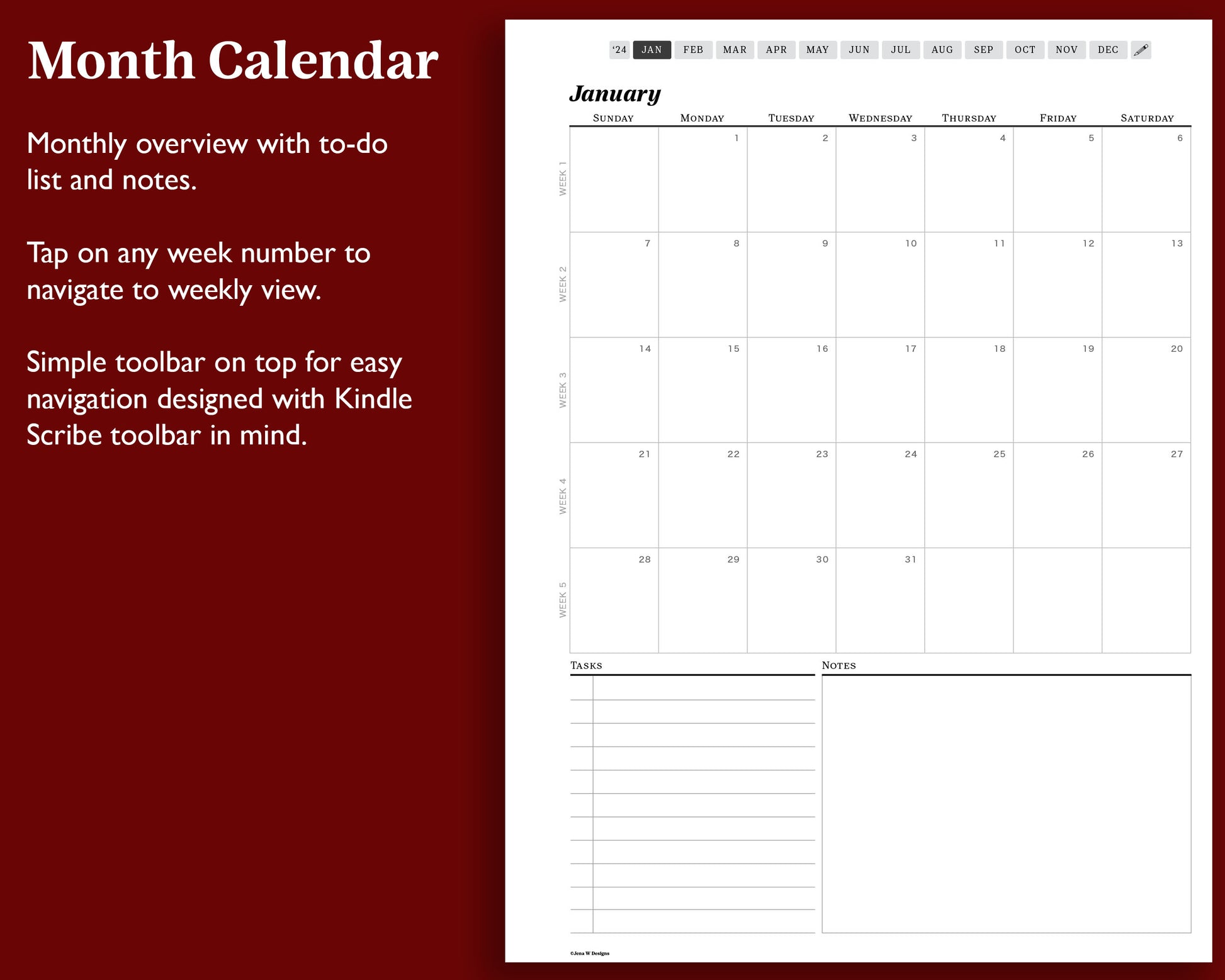 2024 Kindle Scribe Monthly Planner