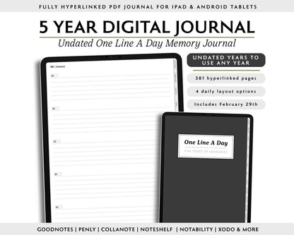 5 Year Digital Journal | One Line A Day Journal