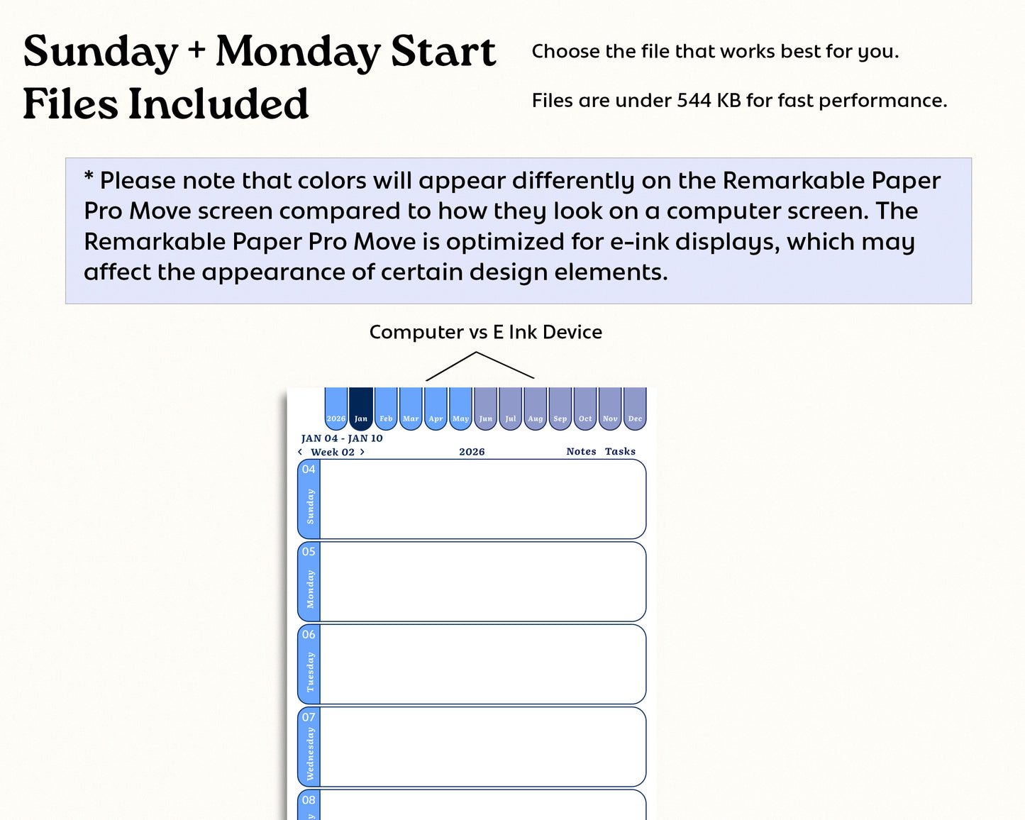 2026 Dated Weekly Digital Planner for reMarkable Paper Pro Move | Minimalist Hyperlinked Planner