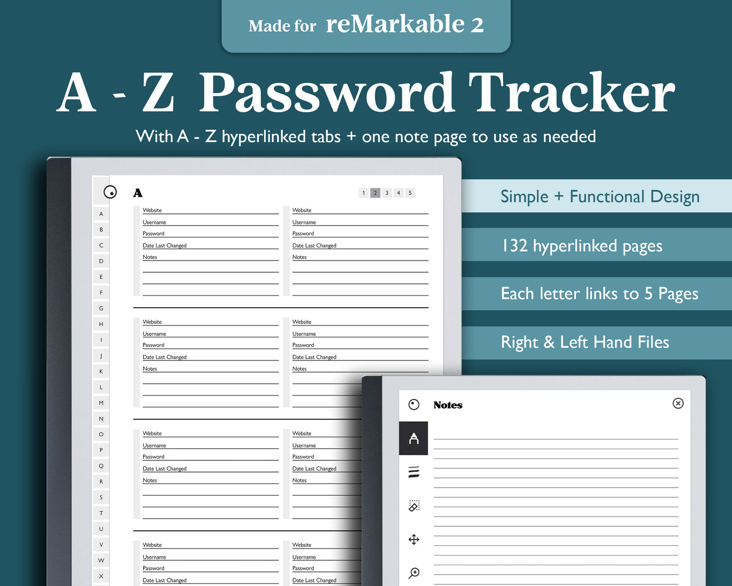 A-Z Tab Password Tracker | for e-ink Devices