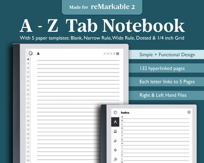 A-Z Tab Alphabet Notebook | for e-ink Devices