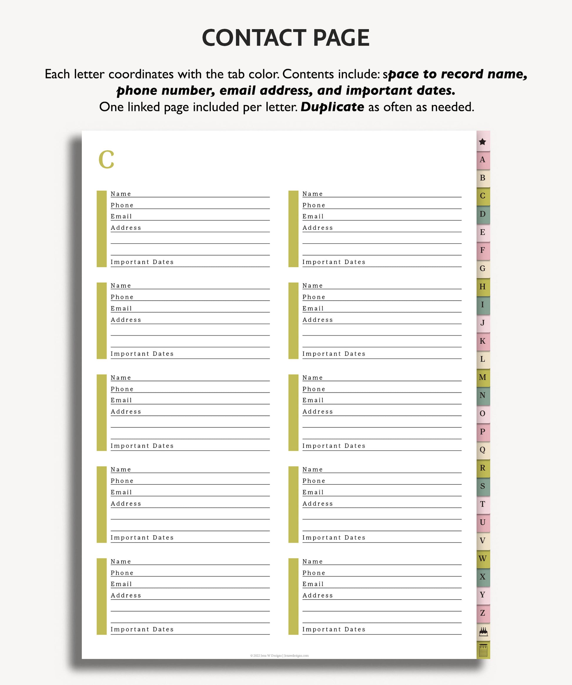 digital-address-book-hyperlinked-pdf-contact-book-jena-w-designs for Free Printable Address Book Pdf Digital Address Book | Hyperlinked PDF Contact Book – Jena W Designs for Free Printable Address Book Pdf