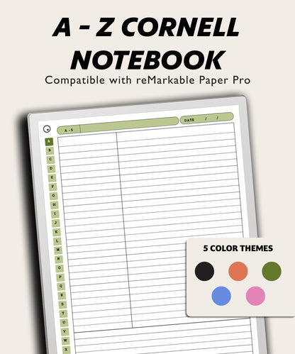 A to Z Tab Cornell Notebook | for reMarkable Paper Pro