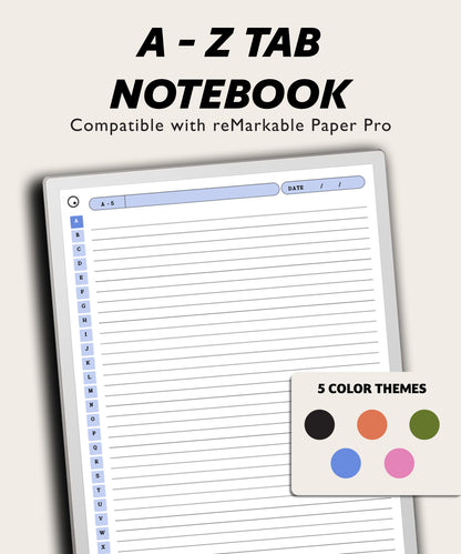 A to Z Tab Notebook | for reMarkable Paper Pro