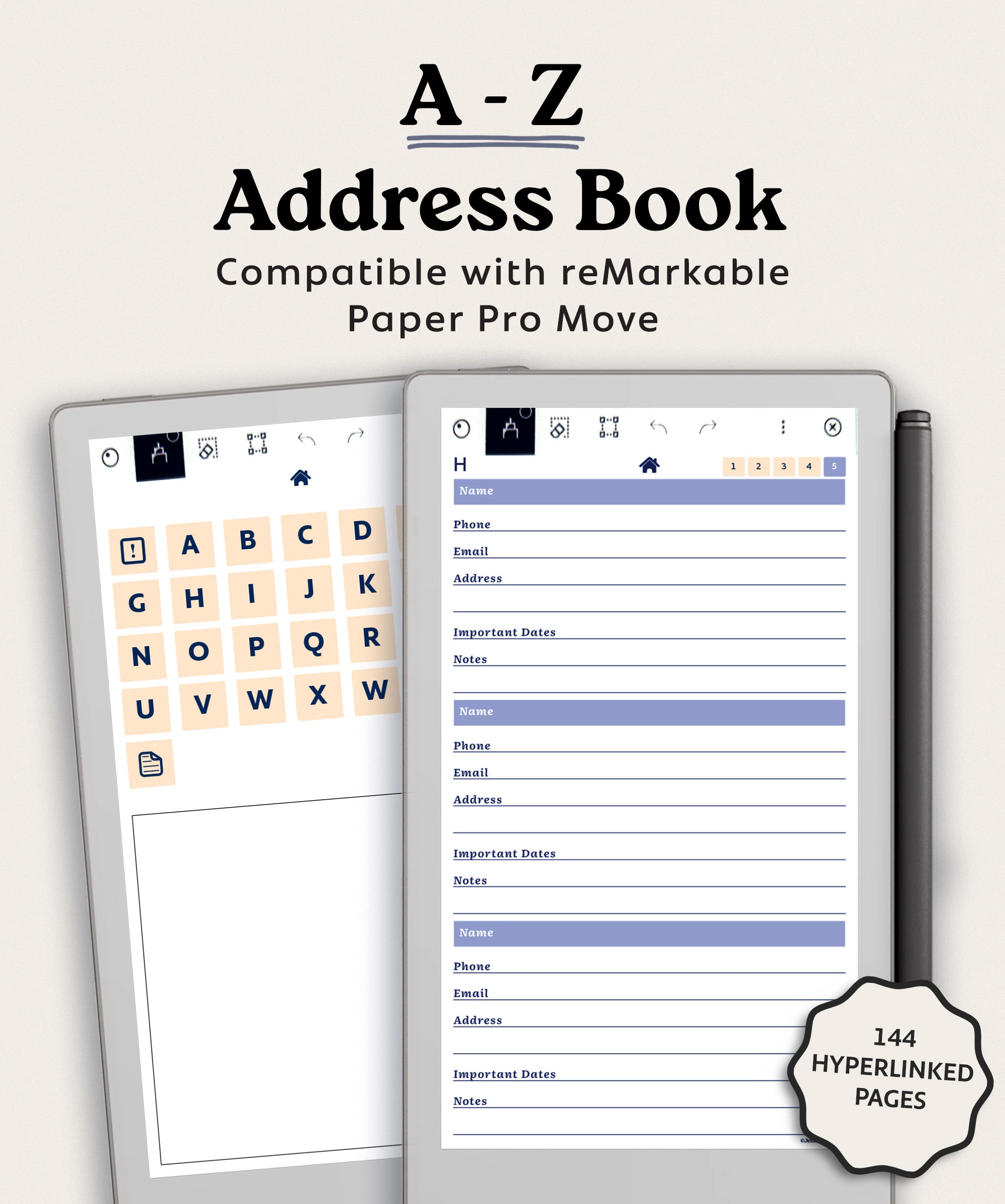 Remarkable Remy Book Address Book for reMarkable Paper Pro Move – Jena W Designs