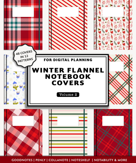 Christmas Digital Planner & Notebook Covers | 48 Plaid Covers