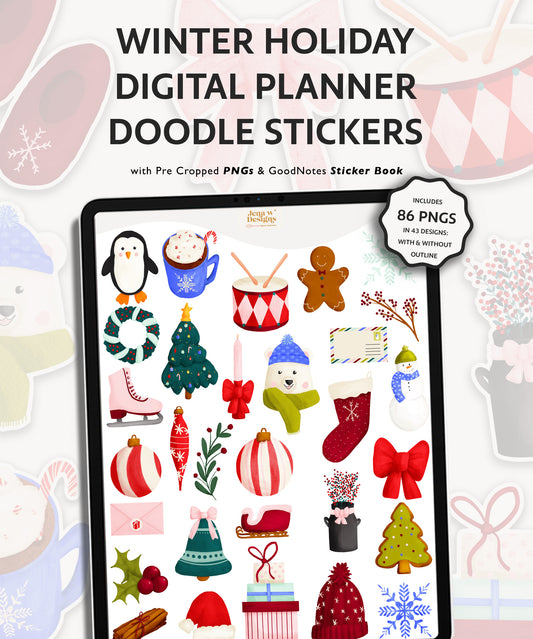 Christmas Holiday Digital Planner Stickers | Doodle Pack