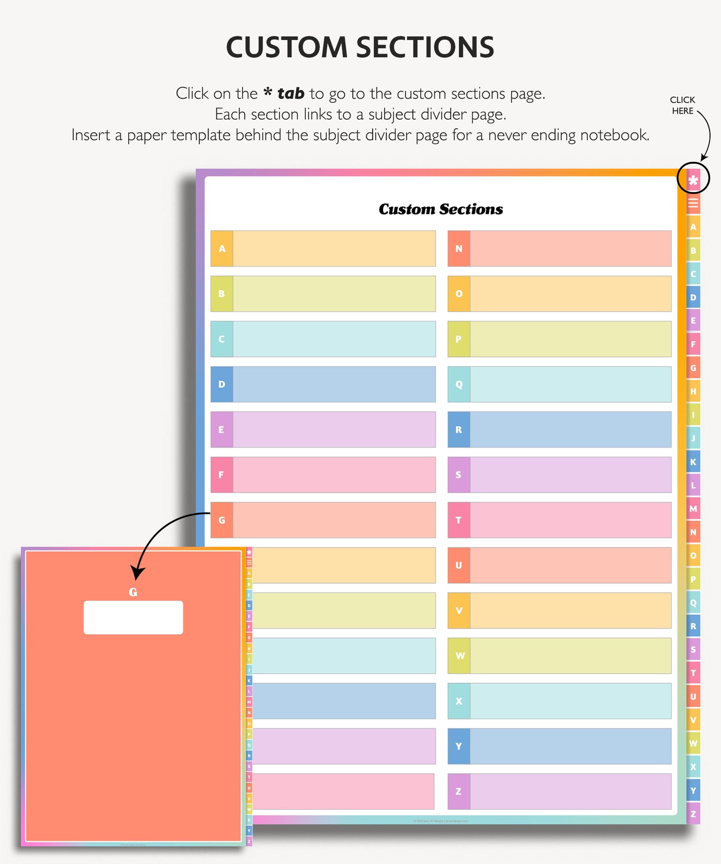 Rainbow A to Z Tab Notebook | Multiple Paper & Planning Templates