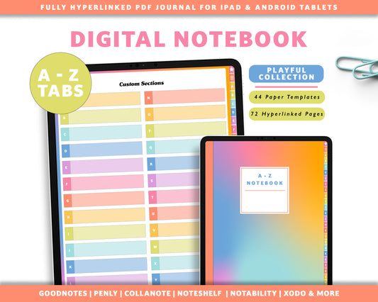 Rainbow A to Z Tab Notebook | Multiple Paper & Planning Templates