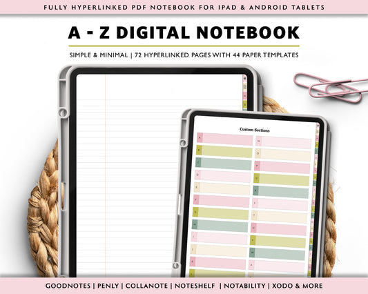 A to Z Tab Notebook | Multiple Paper & Planning Templates | Minimal Collection