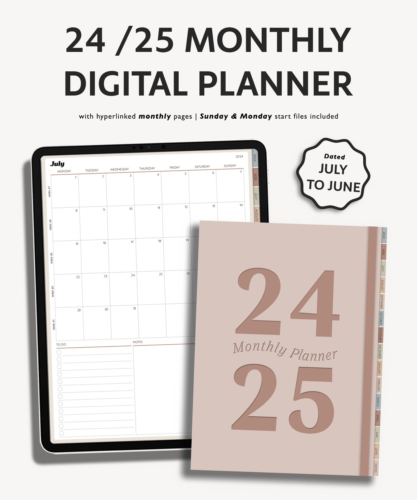 2024 2025 Mid Year Monthly Planner | Simple Minimal