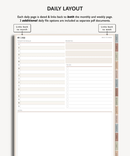 2024 2025 Mid Year Daily Planner | Minimal Modern Simple Agenda