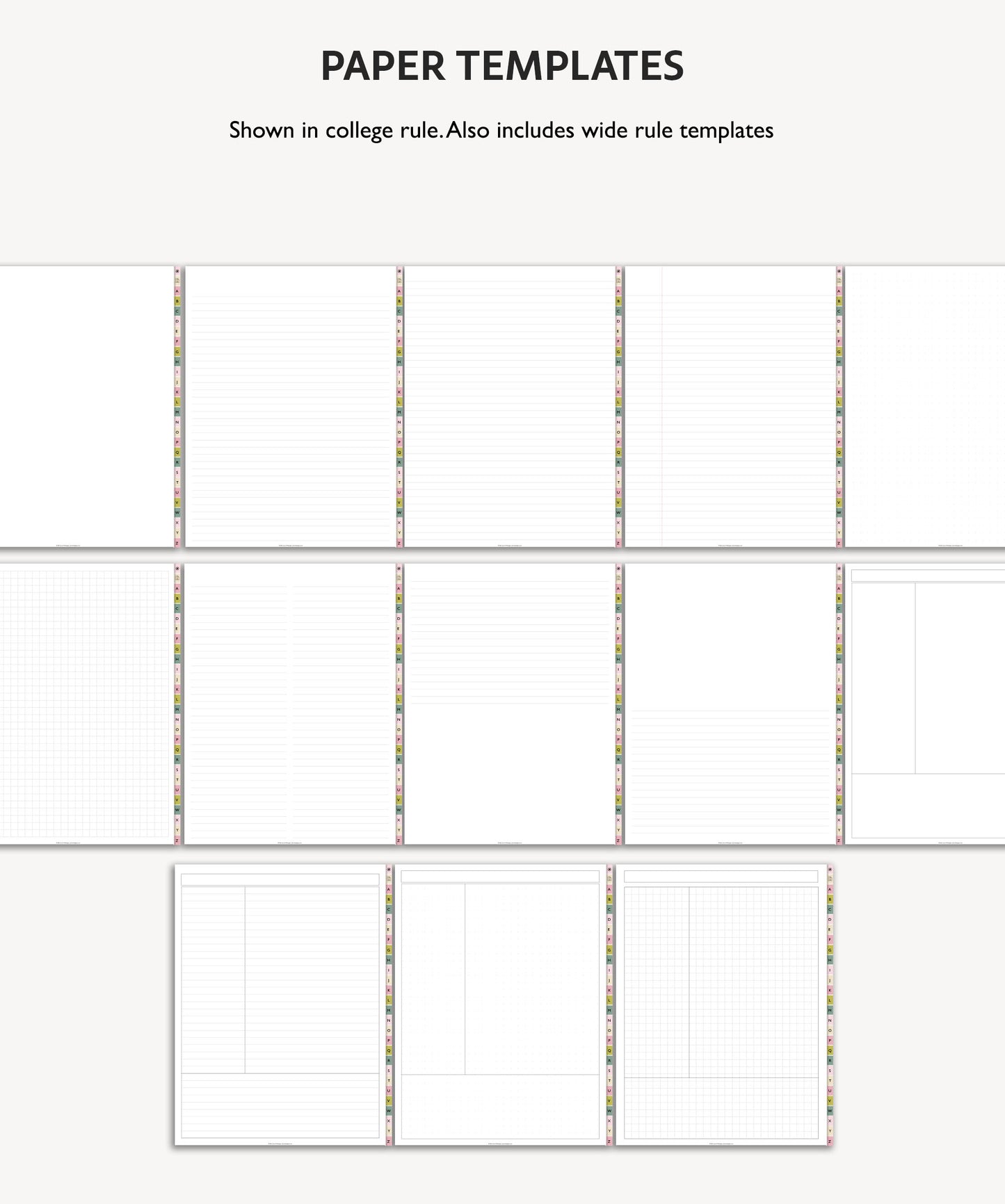 A to Z Tab Notebook | Multiple Paper & Planning Templates | Minimal Collection