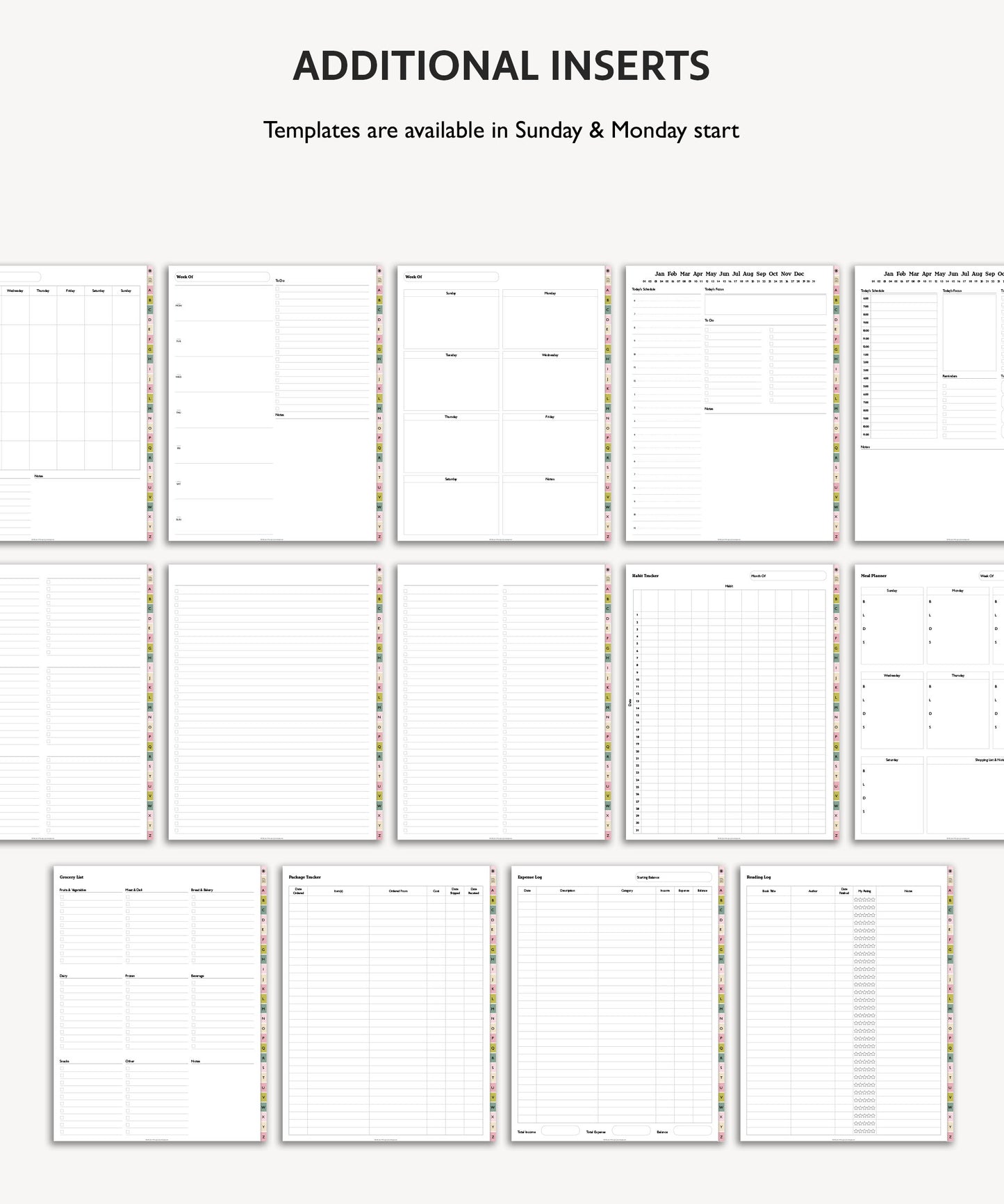 A to Z Tab Notebook | Multiple Paper & Planning Templates | Minimal Collection