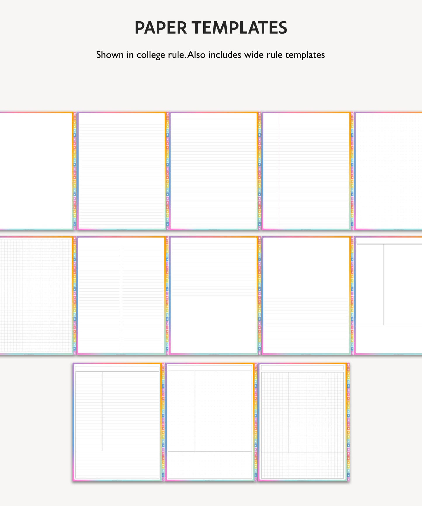 Rainbow A to Z Tab Notebook | Multiple Paper & Planning Templates