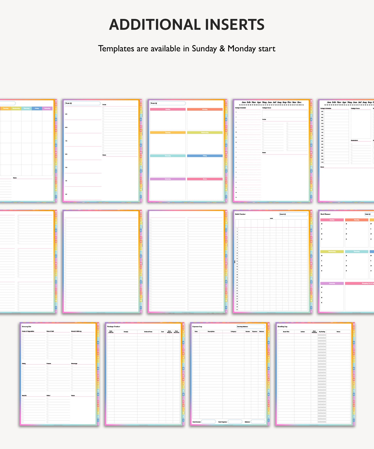 Rainbow A to Z Tab Notebook | Multiple Paper & Planning Templates