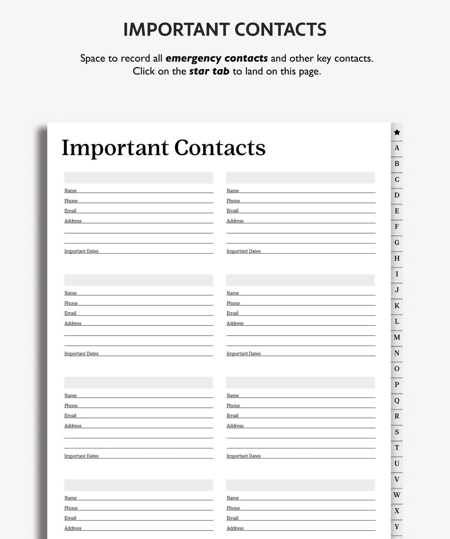 Minimal Digital Address Book | Hyperlinked PDF Contact Book