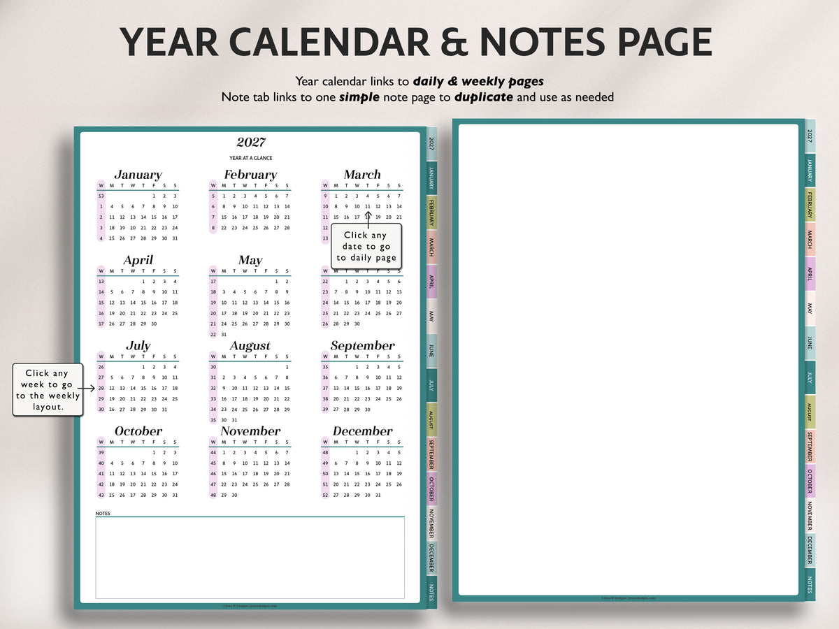 2027 Dated Daily Digital Planner – for iPad & Android Tablets