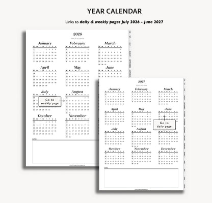 2026 2027 Mid Year Weekly Planner | Minimal Modern Simple Agenda