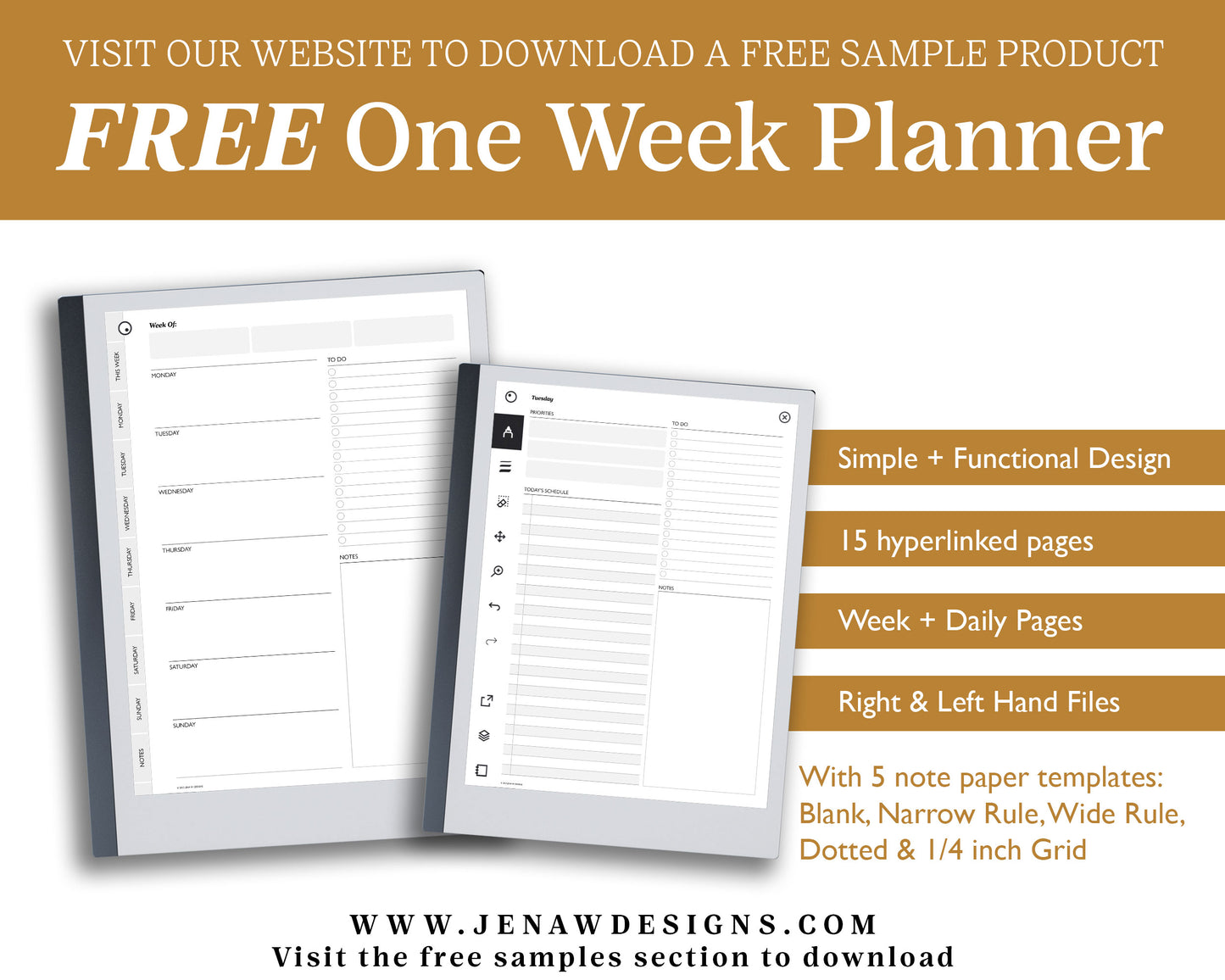Free One Week Daily Planner and Notebook | reMarkable E-Ink Device Compatibility Tester