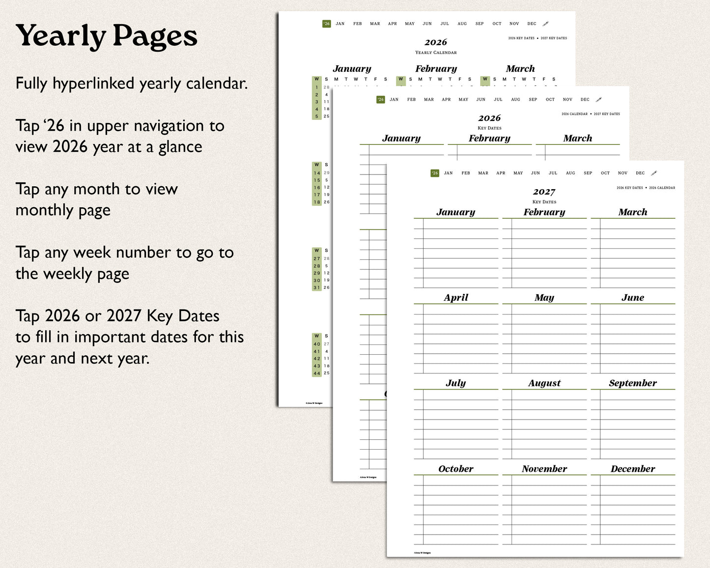 2026 Weekly Digital Planner for reMarkable Paper Pro – Minimalist Hyperlinked PDF Agenda & Digital Notebook | Sunday or Monday Start, 5 Colors