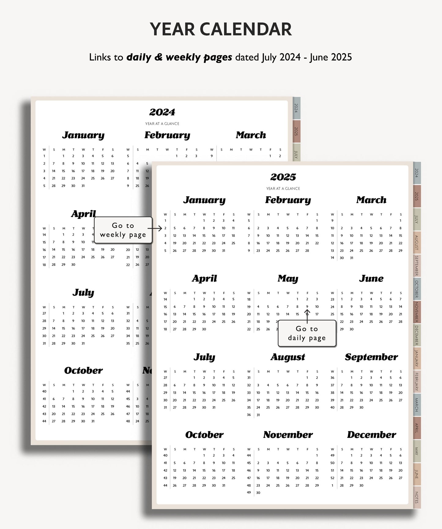 2024 2025 Mid Year Daily Planner | Minimal Modern Simple Agenda