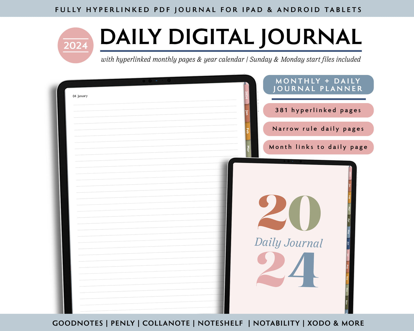 2024 Daily Journal | Vertical Page a Day Daily Journal