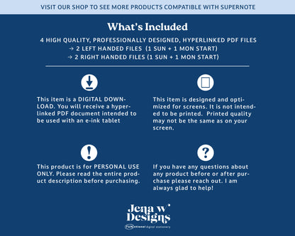 2026 Digital Planner for Supernote: Landscape Monthly Weekly Agenda