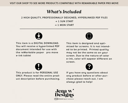 2026 Dated Weekly Digital Planner for reMarkable Paper Pro Move | Minimalist Hyperlinked Planner