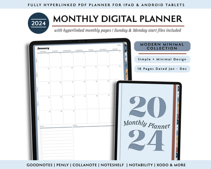 2024 Simple Monthly Digital Planner | Modern Minimal Collection