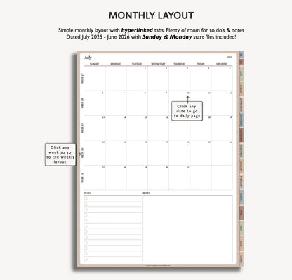 2025 2026 Mid Year Daily Planner | Minimal Modern Simple Agenda