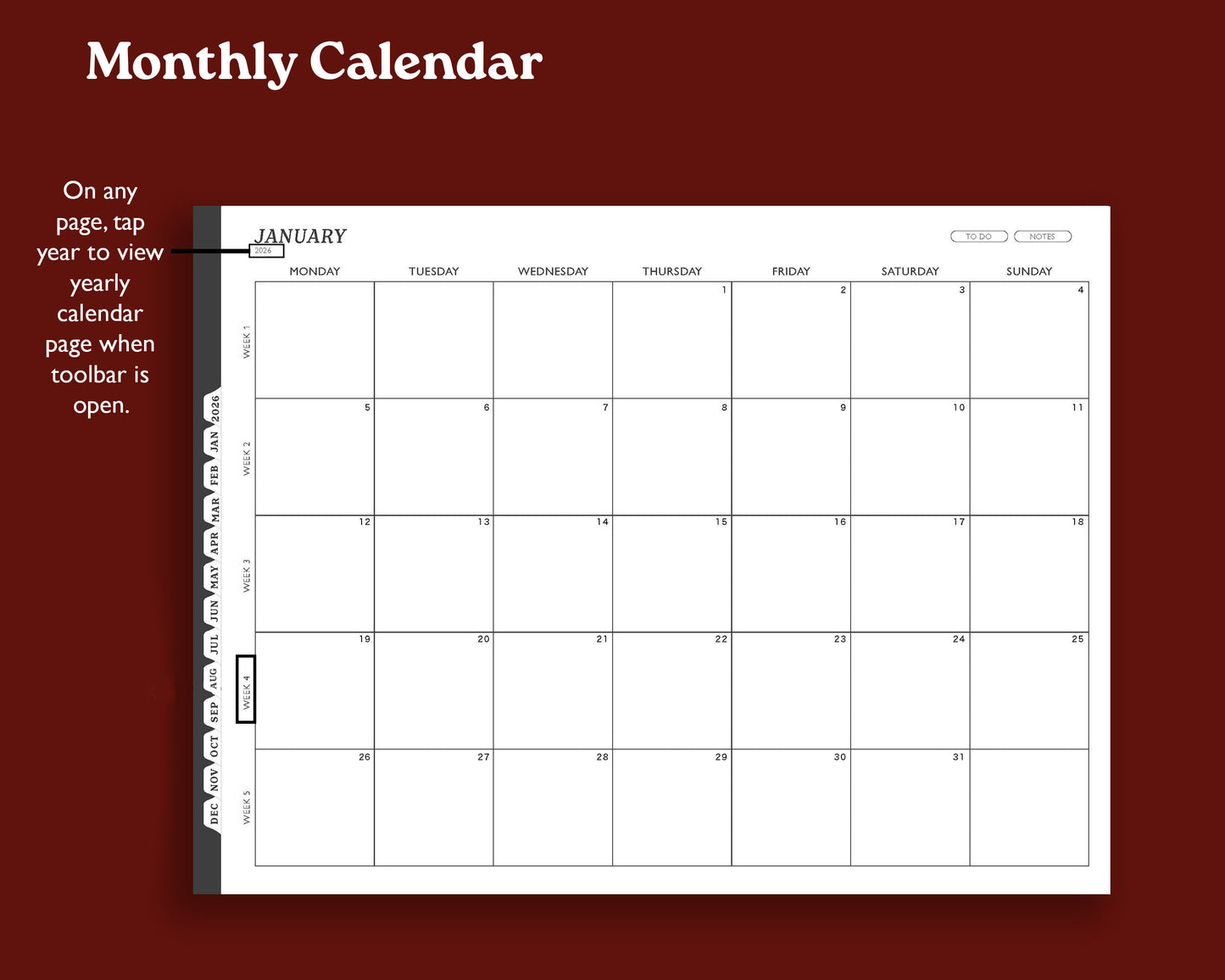 2026 Digital Planner for Kindle Scribe | Landscape Monthly Weekly Agenda