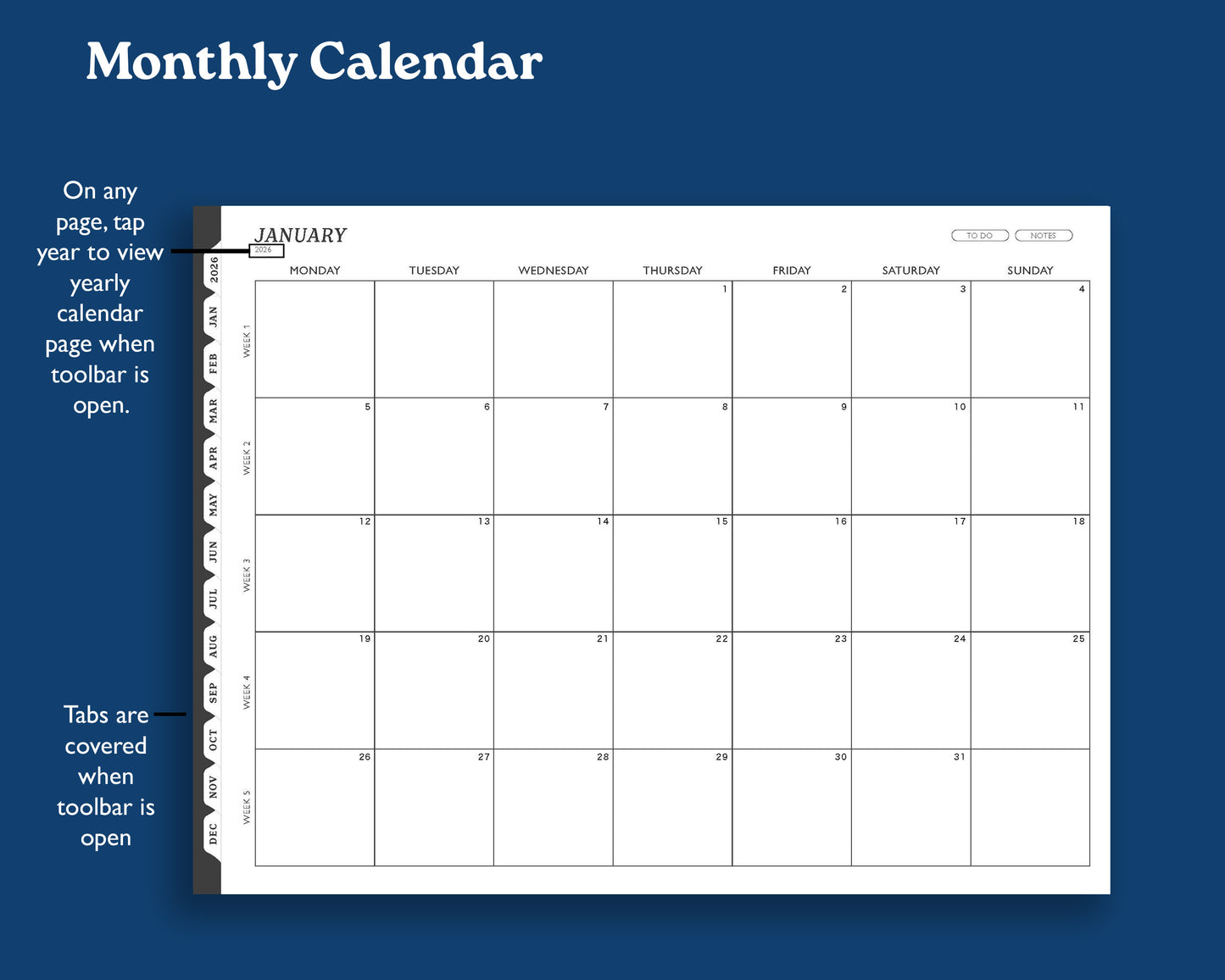 2026 Digital Planner for Supernote: Monthly Agenda (PDF)