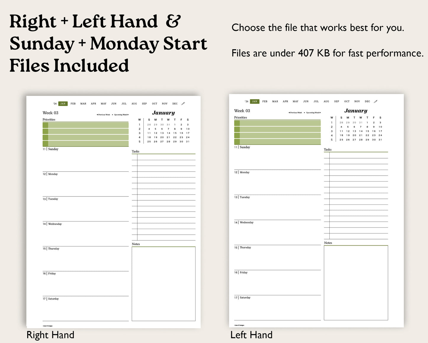 2026 Weekly Digital Planner for reMarkable Paper Pro – Minimalist Hyperlinked PDF Agenda & Digital Notebook | Sunday or Monday Start, 5 Colors