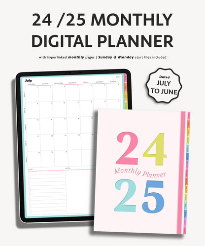 2024 2025 Mid Year Monthly Planner | Simple Minimal