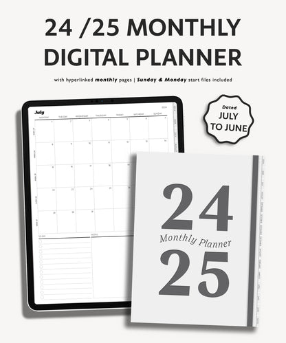 2024 2025 Mid Year Monthly Planner | Simple Minimal