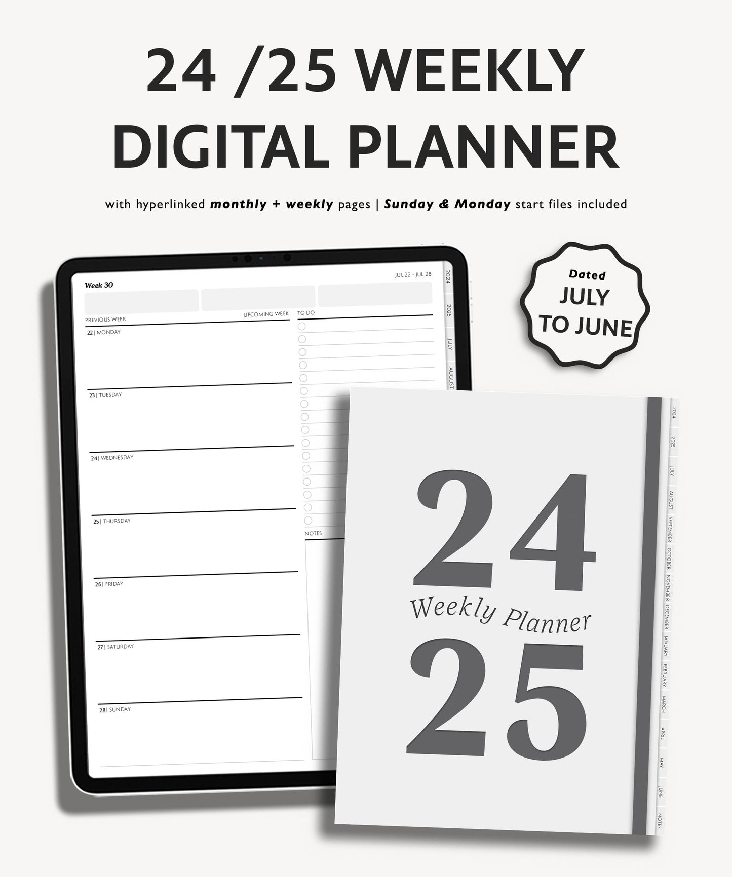 2024 2025 Mid Year Weekly Planner | Simple Minimal