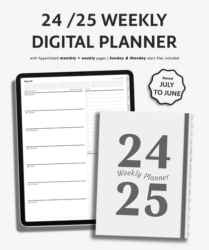 2024 2025 Mid Year Weekly Planner | Simple Minimal