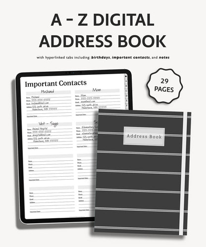 Minimal Digital Address Book | Hyperlinked PDF Contact Book