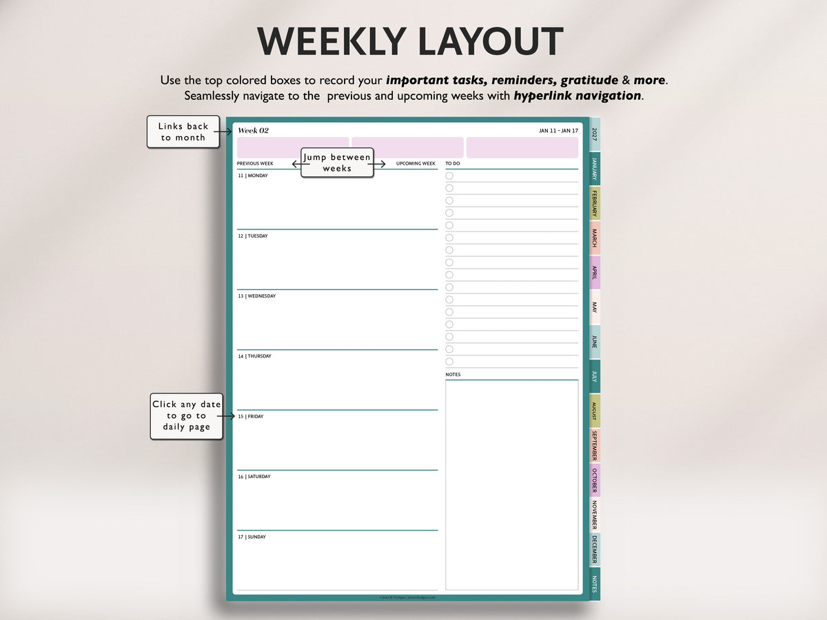 2027 Dated Daily Digital Planner – for iPad & Android Tablets