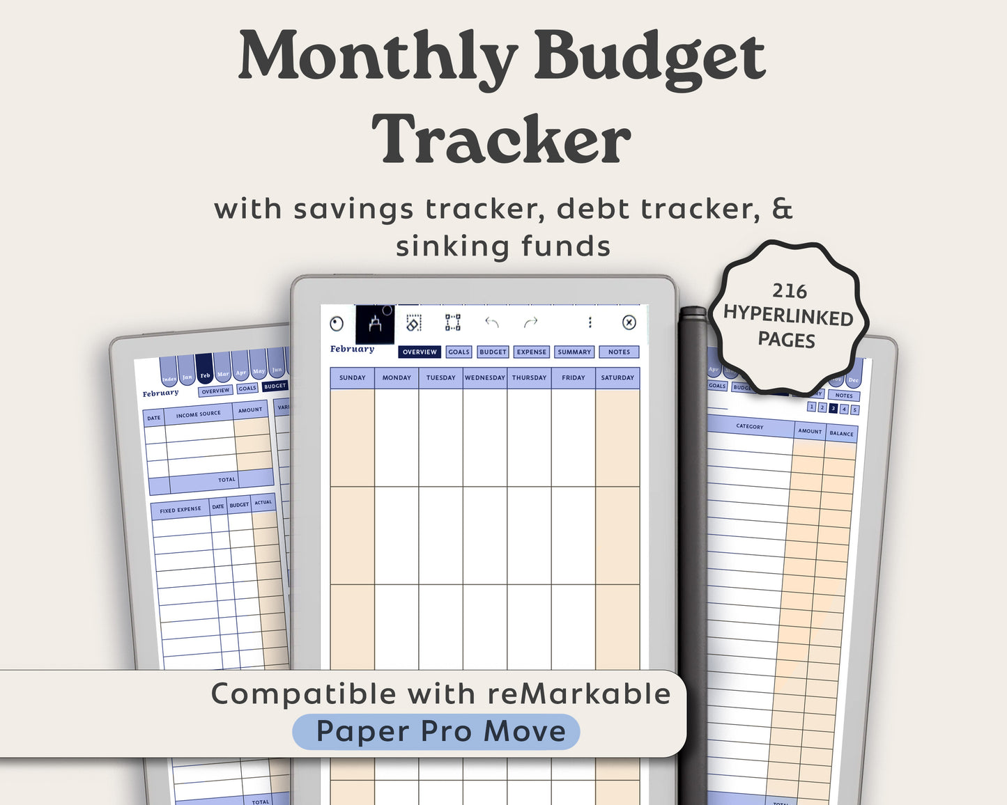 Budget Planner for reMarkable Paper Pro Move
