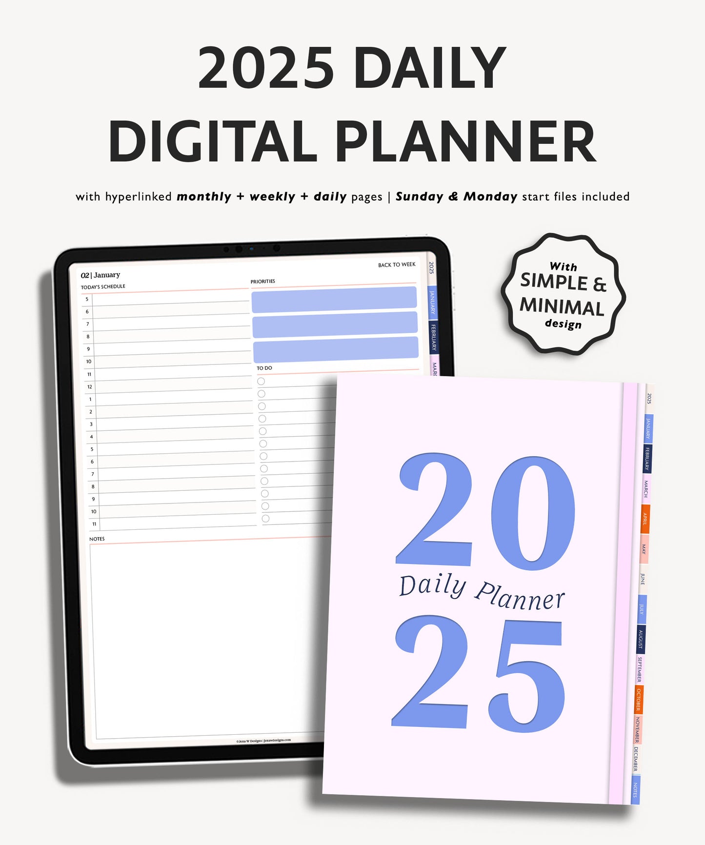 2025 Daily Planner | Minimal Modern Simple Agenda