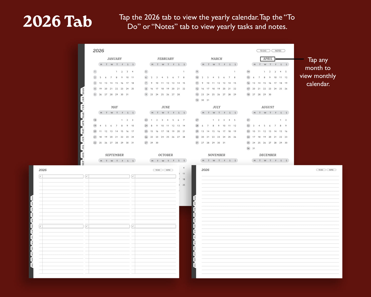 2026 Digital Planner for Kindle Scribe | Landscape Monthly Agenda