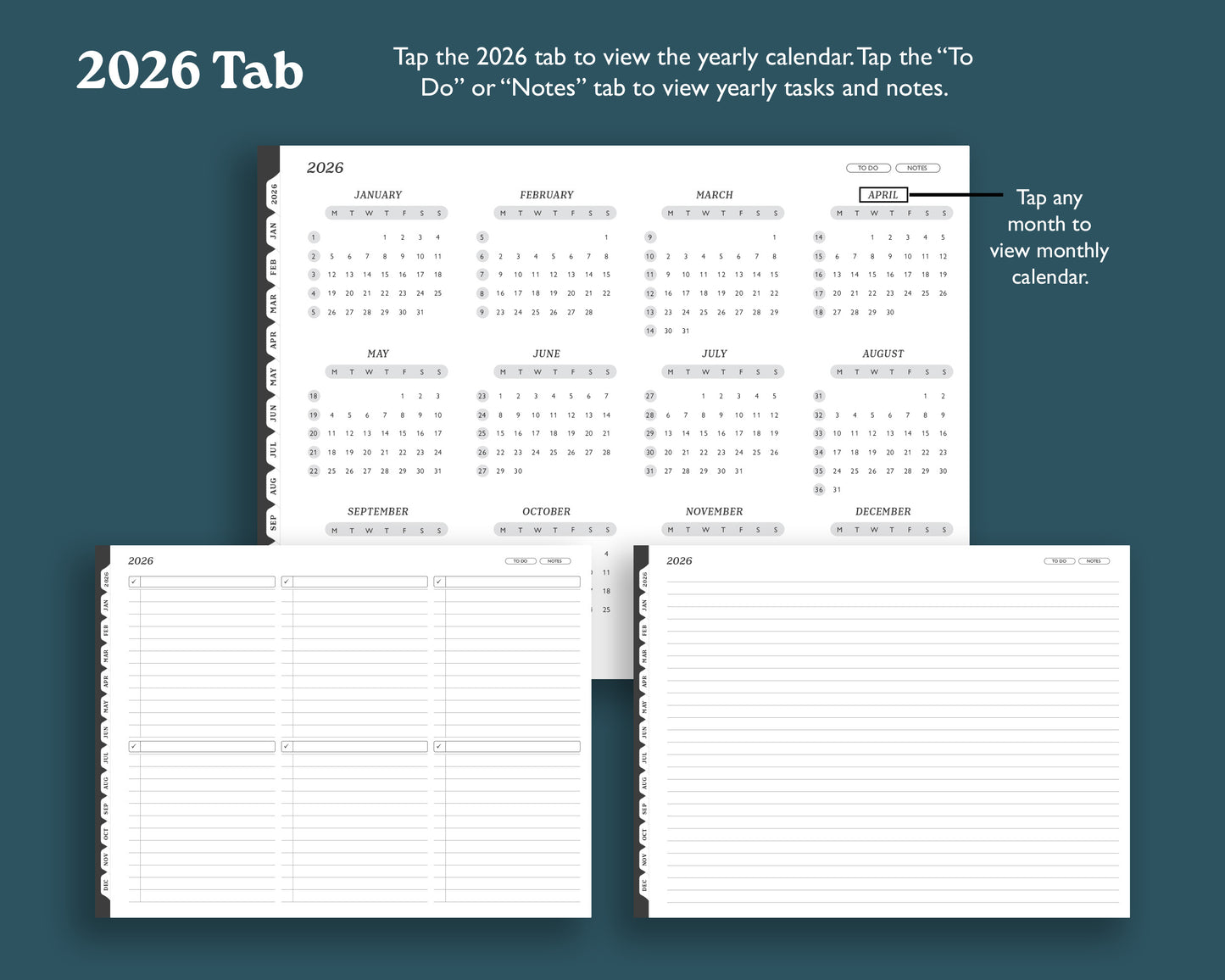 2026 Monthly Planner with To Do Lists | Landscape Planner for reMarkable 2